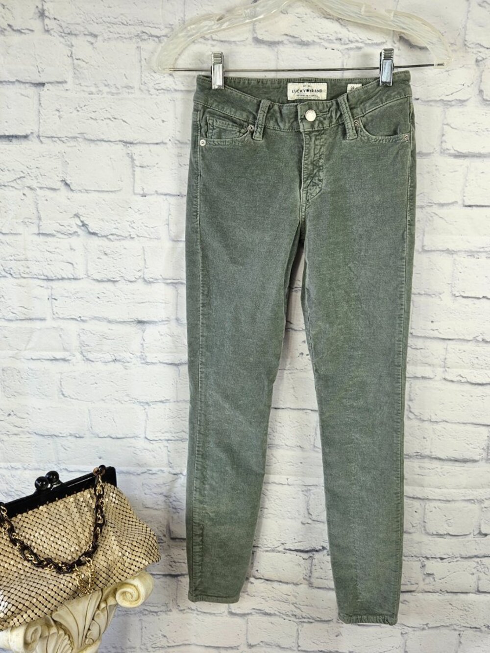 Lucky Brand Size 00/24 Green Velvet Ava Super Skinny Jeans Pants Stretch Womens - Picture 2 of 11